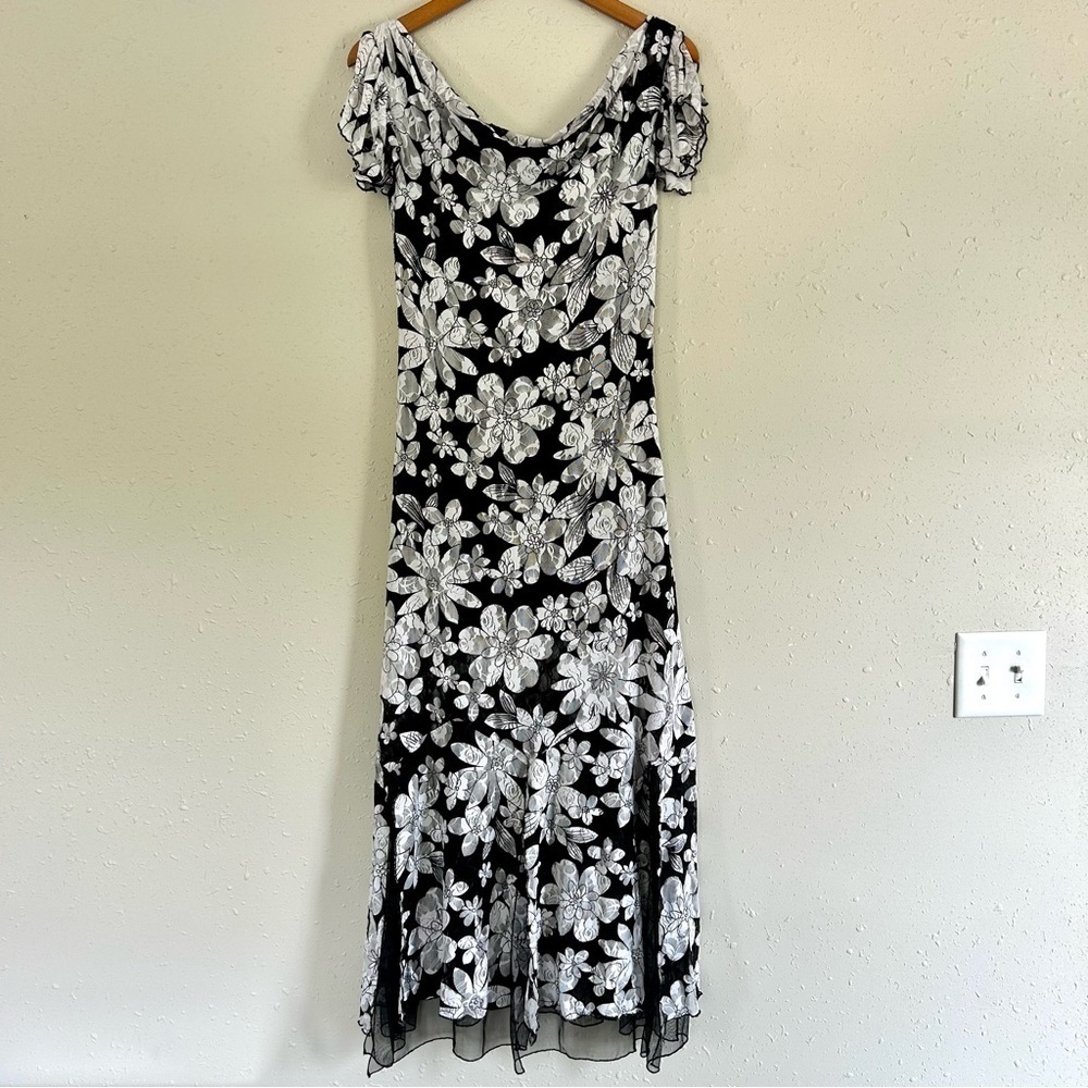 🦋BC Black Cat Fashion Black White Lace Floral Cowl Neck Maxi Dress Small Wedding